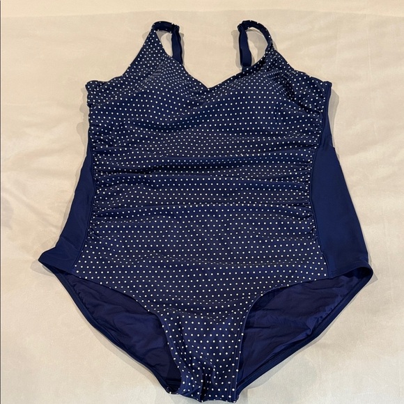 Roots Swimsuit Navy with White Polka Dot One-Piece Size 18 - Picture 3 of 11